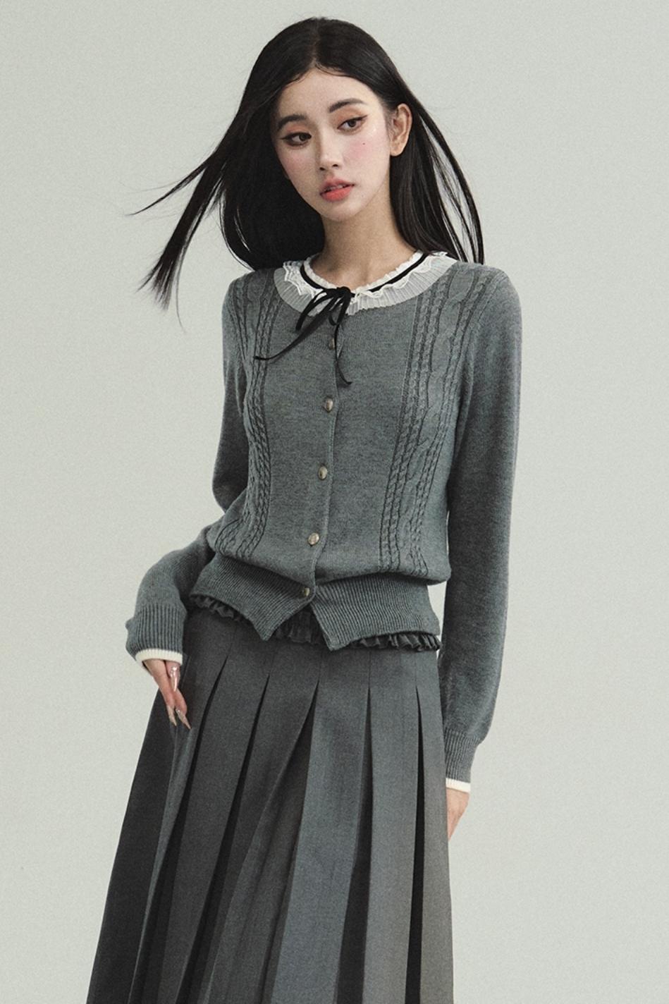 Academic Lace-Collar Knit Top