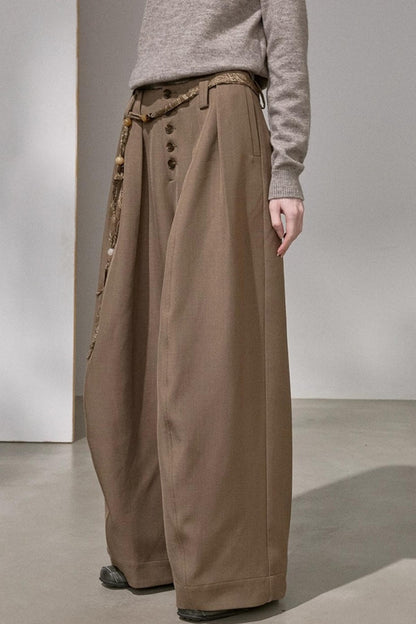 Button Pleated Winter Pants