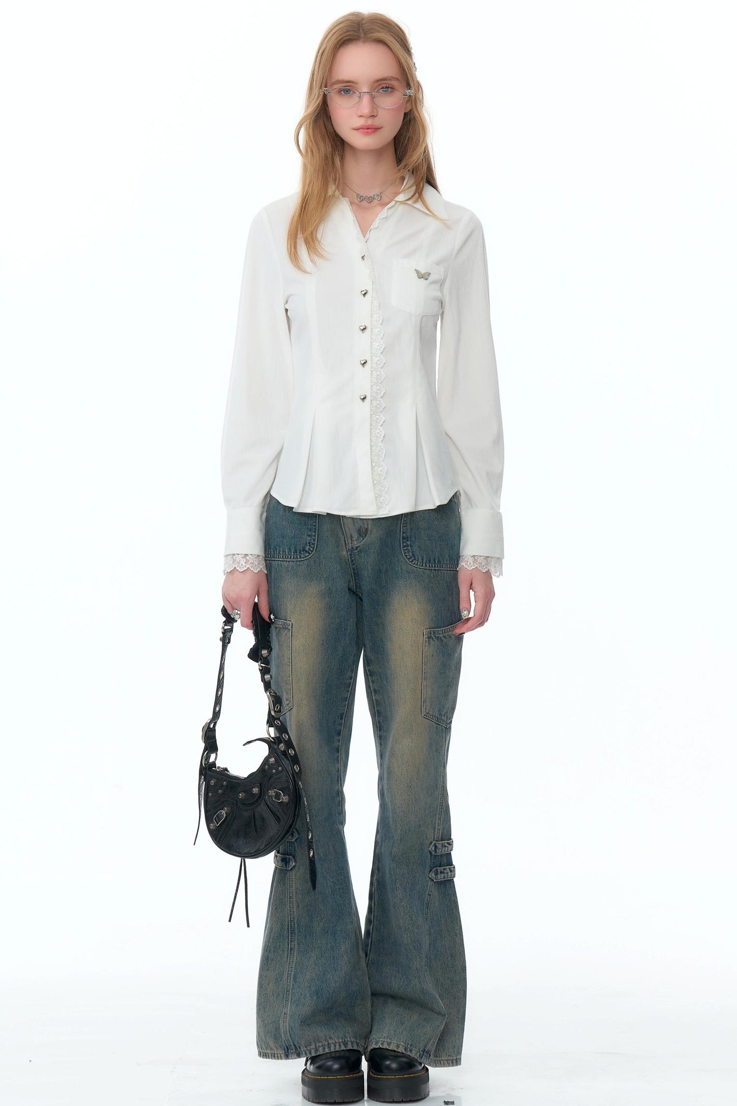 White Slim Lace Long-Sleeve Shirt