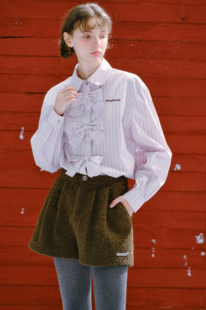 Pink White Cotton Bow Shirt