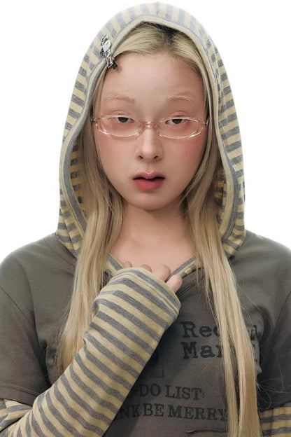 Hooded Spliced Long-Sleeve Top