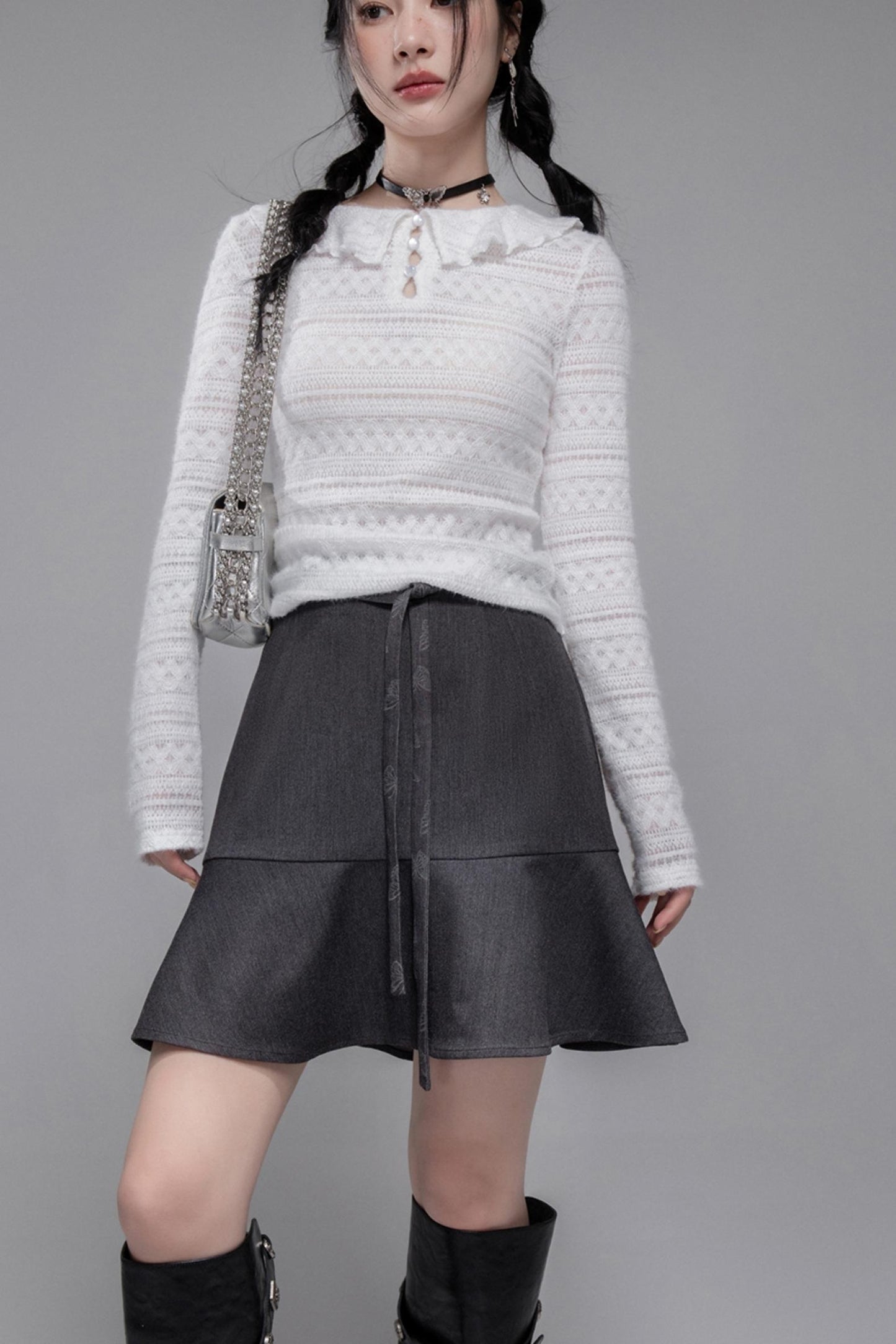 Morning Gray Hooded Jacket & Skirt Set