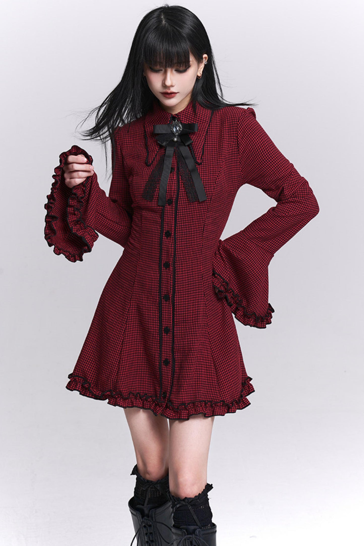 Red Plaid Shirt Dress