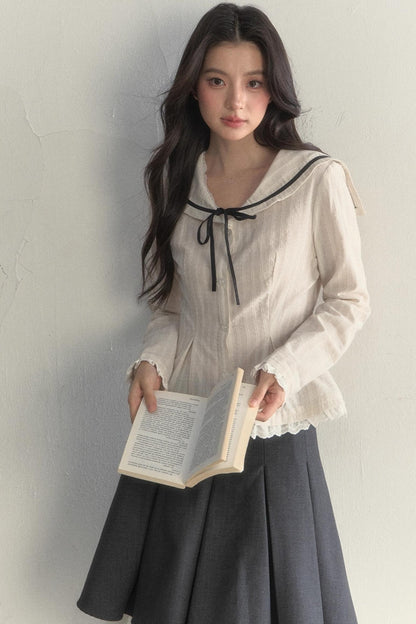 Texture Long Sleeve Waist Shirt Set-Up