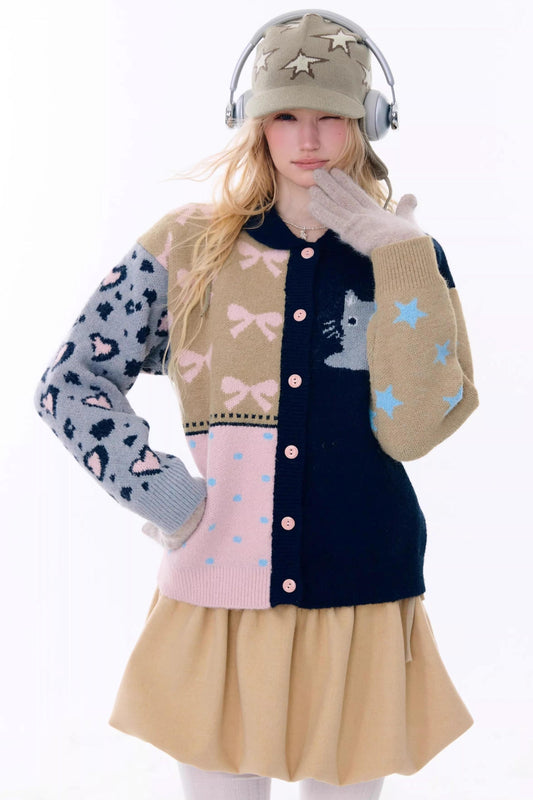 Retro Color-Blocking Cardigan Jacket