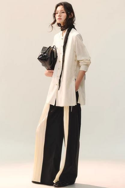 컬러 블록 더블 칼라 블라우스