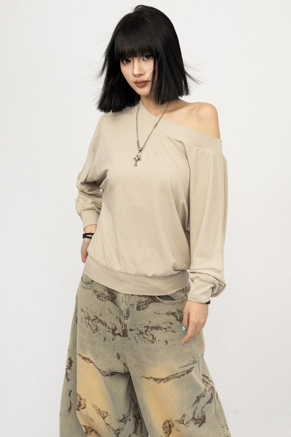 Autumn Off-Shoulder Long T-Shirt