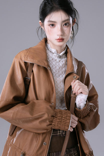 Deconstructed Dew Brown Leather Jacket