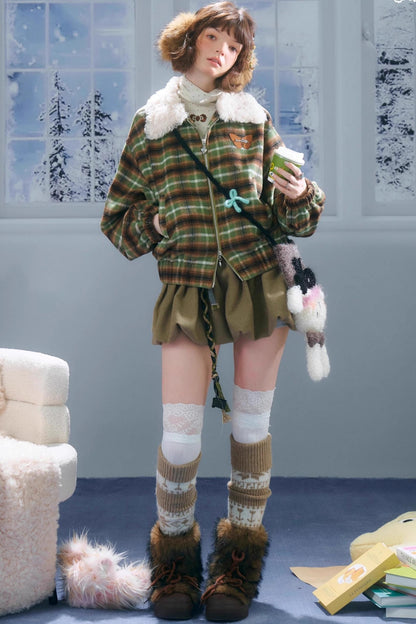 Winter Retro Green Plaid Jacket