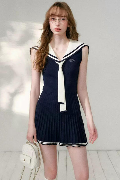 Navy Sailor Collar Knitted Dress