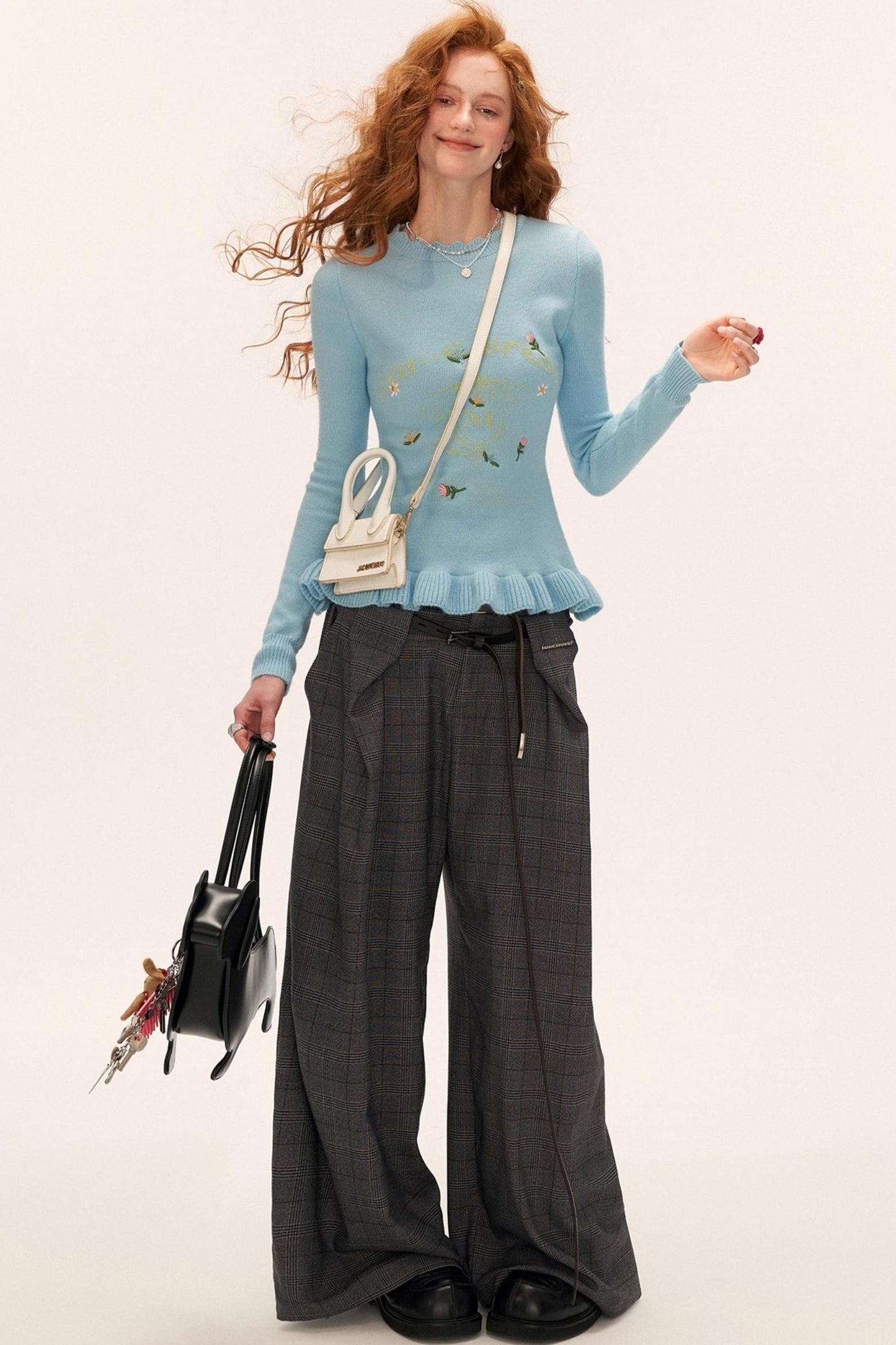 Flower Embroidery Round Neck Sweater