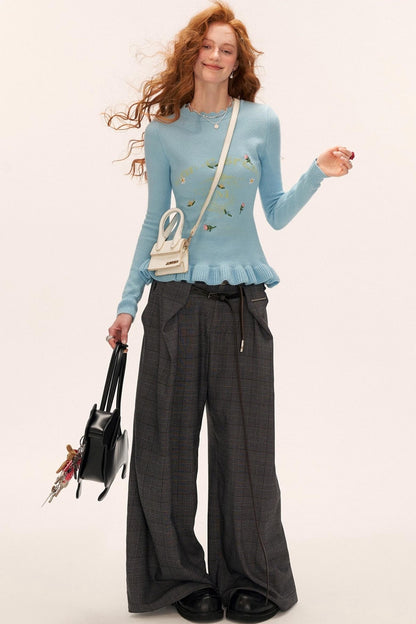 Flower Embroidery Round Neck Sweater