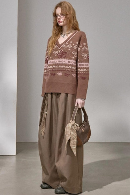 Fair Isle Bow Knit Sweater