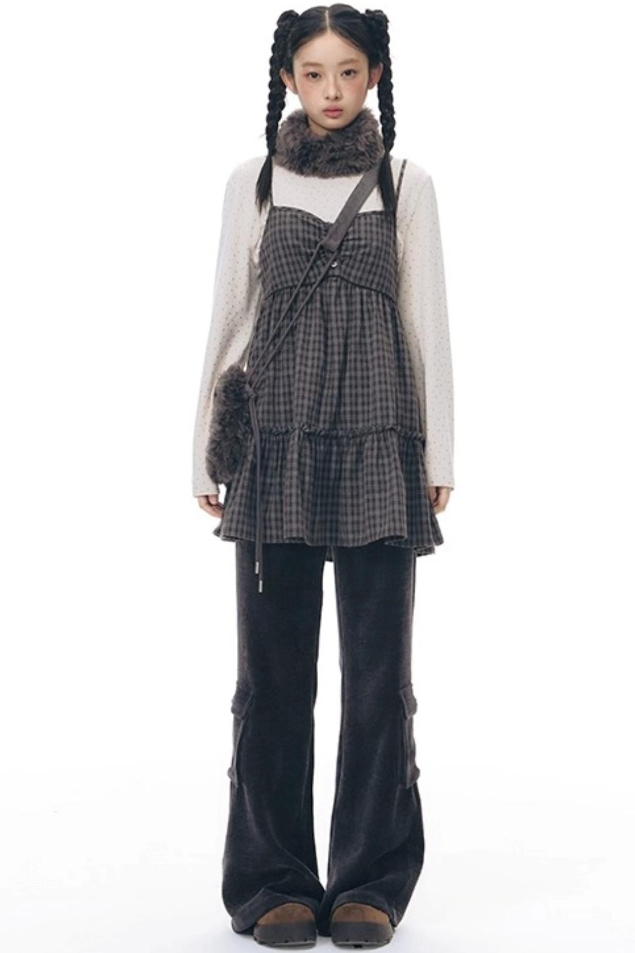 Plaid Ruffled Camisole Dress