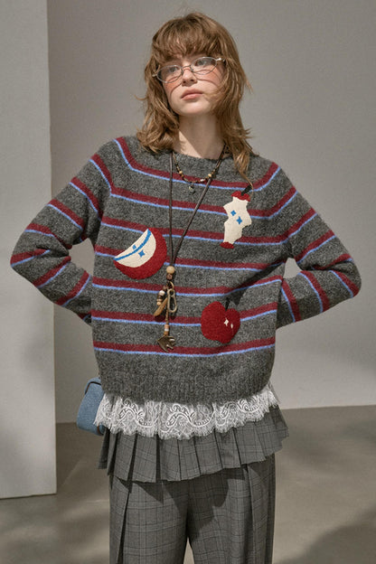 Apple Striped Crew Neck Top