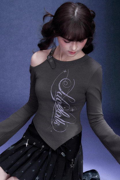 Gray Off-Shoulder T-Shirt Top