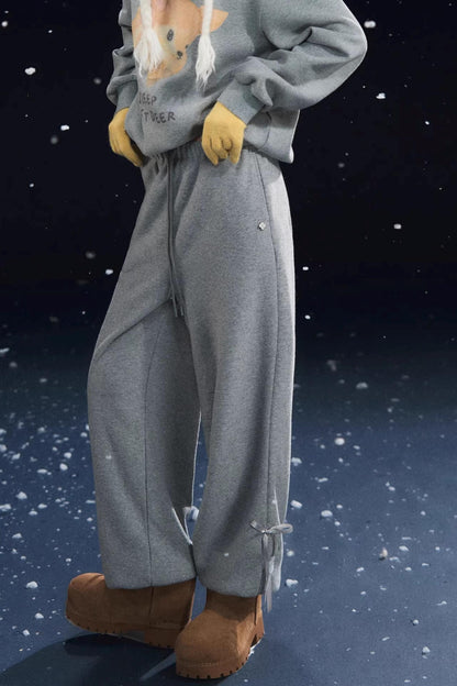 Velvet-Feel Cuffed Lantern Casual Pants