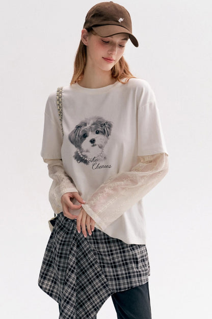 Puppy Painted Tencel Long-sleeve T-shirt
