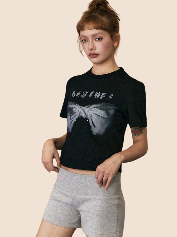 Bow Diamond Cropped T-Shirt