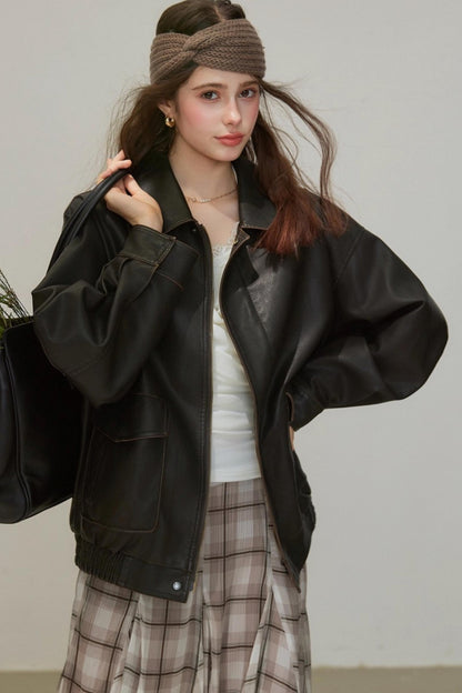 Back Brown Leather Jacket