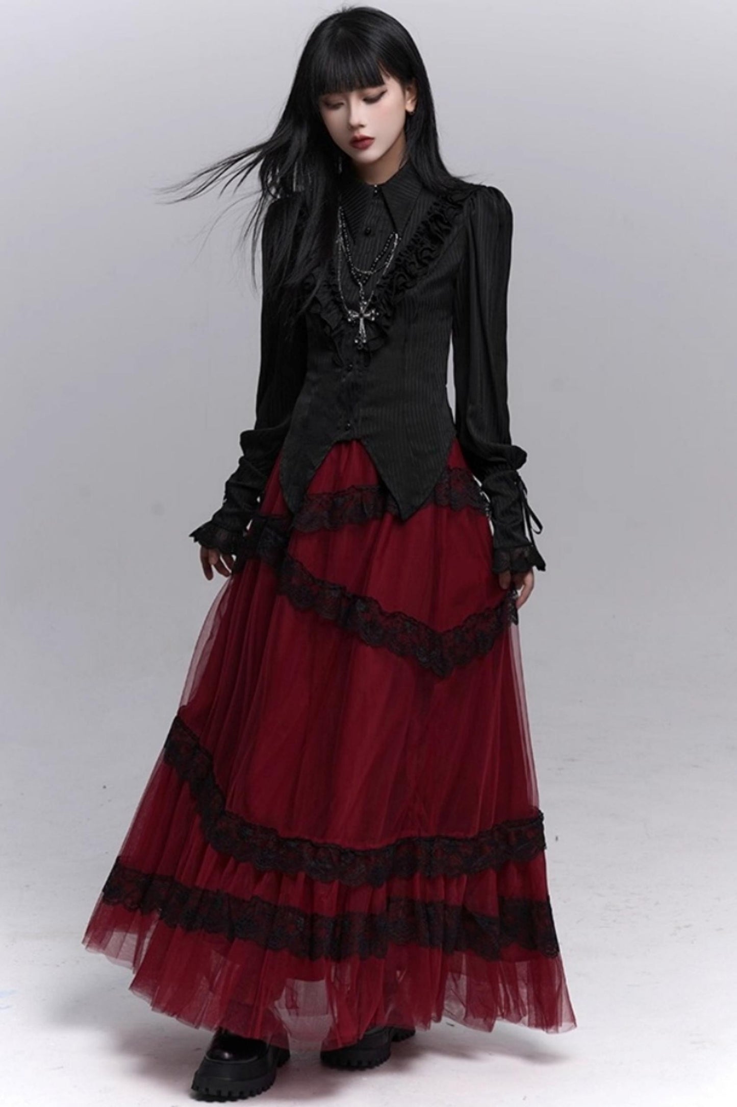 Gothic Black Long-Sleeved Top