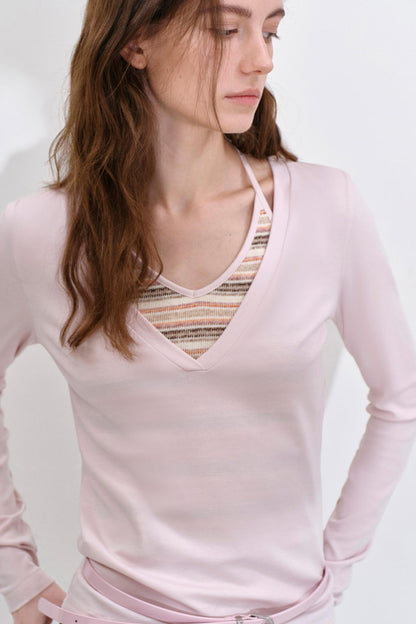 Low-Saturation Striped Layered Top