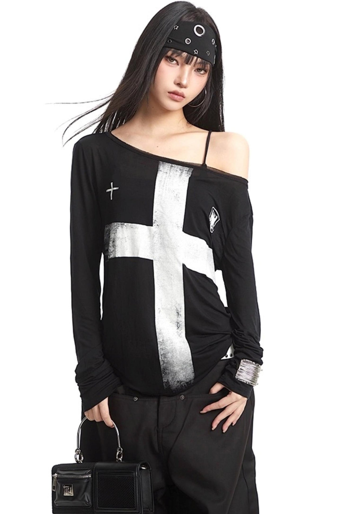 Cross Print Long Sleeve T-Shirt