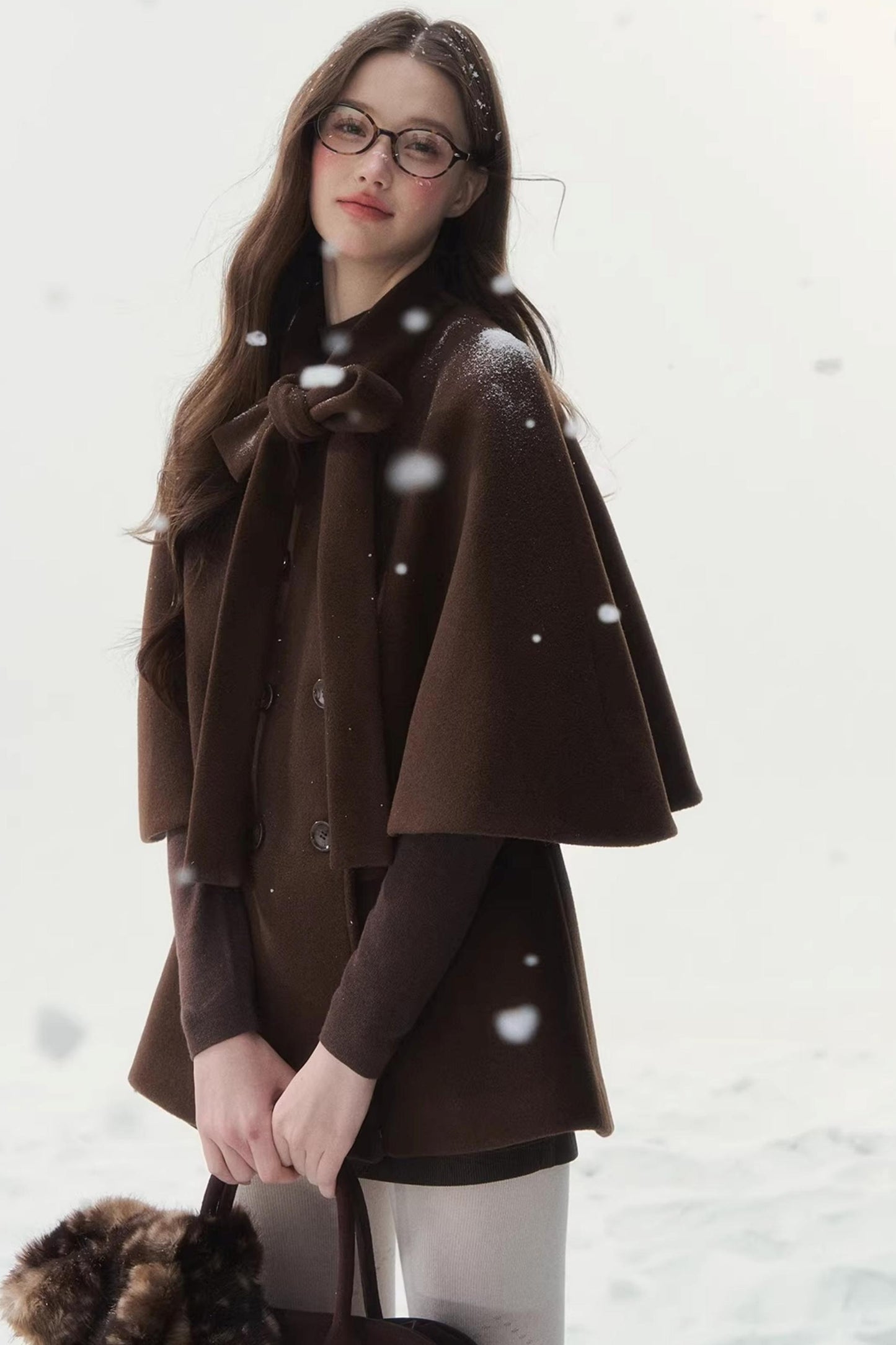 Cocoa Double-Breasted Cape Coat