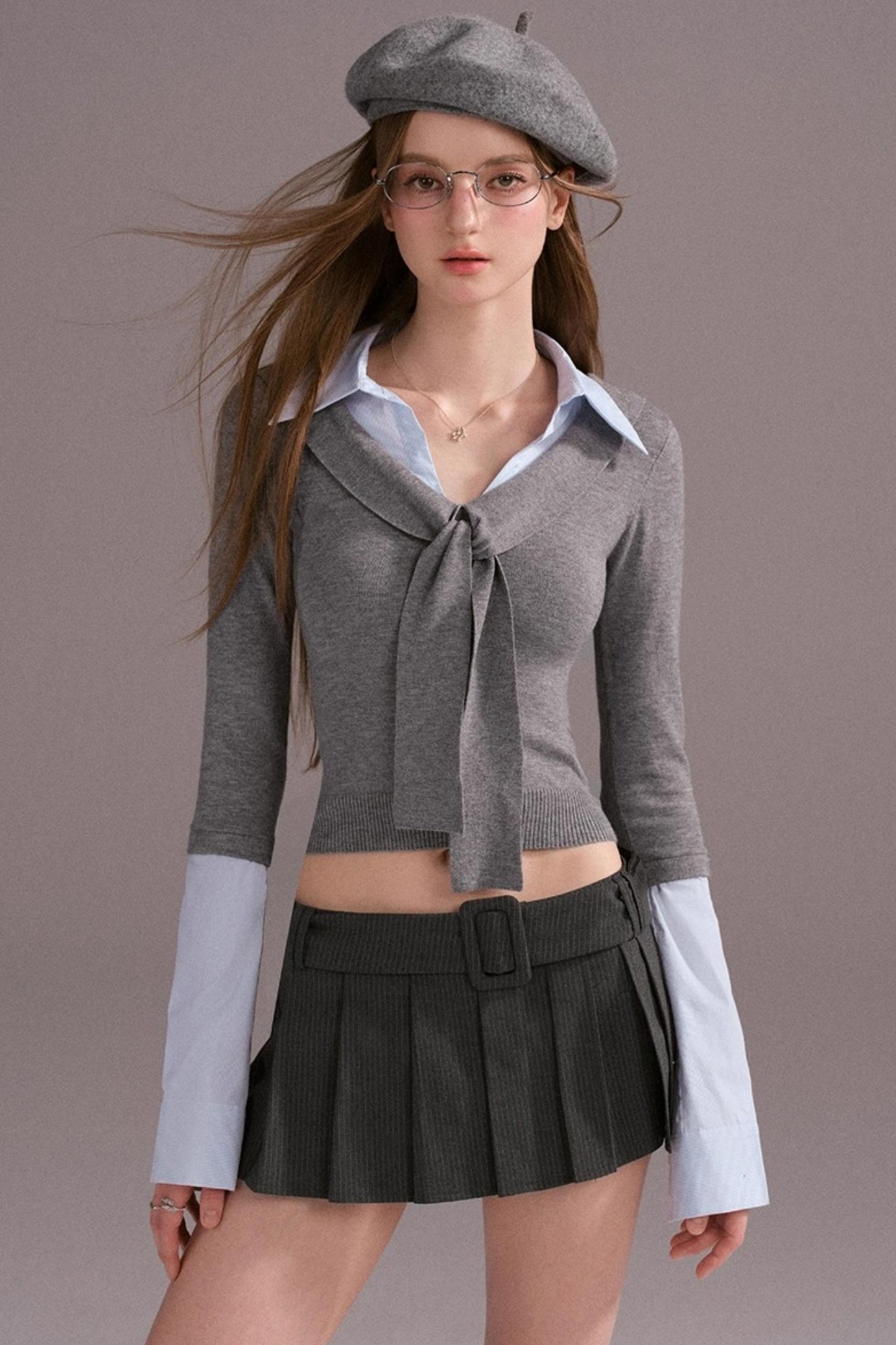 Fake Layer Slim Knit Top