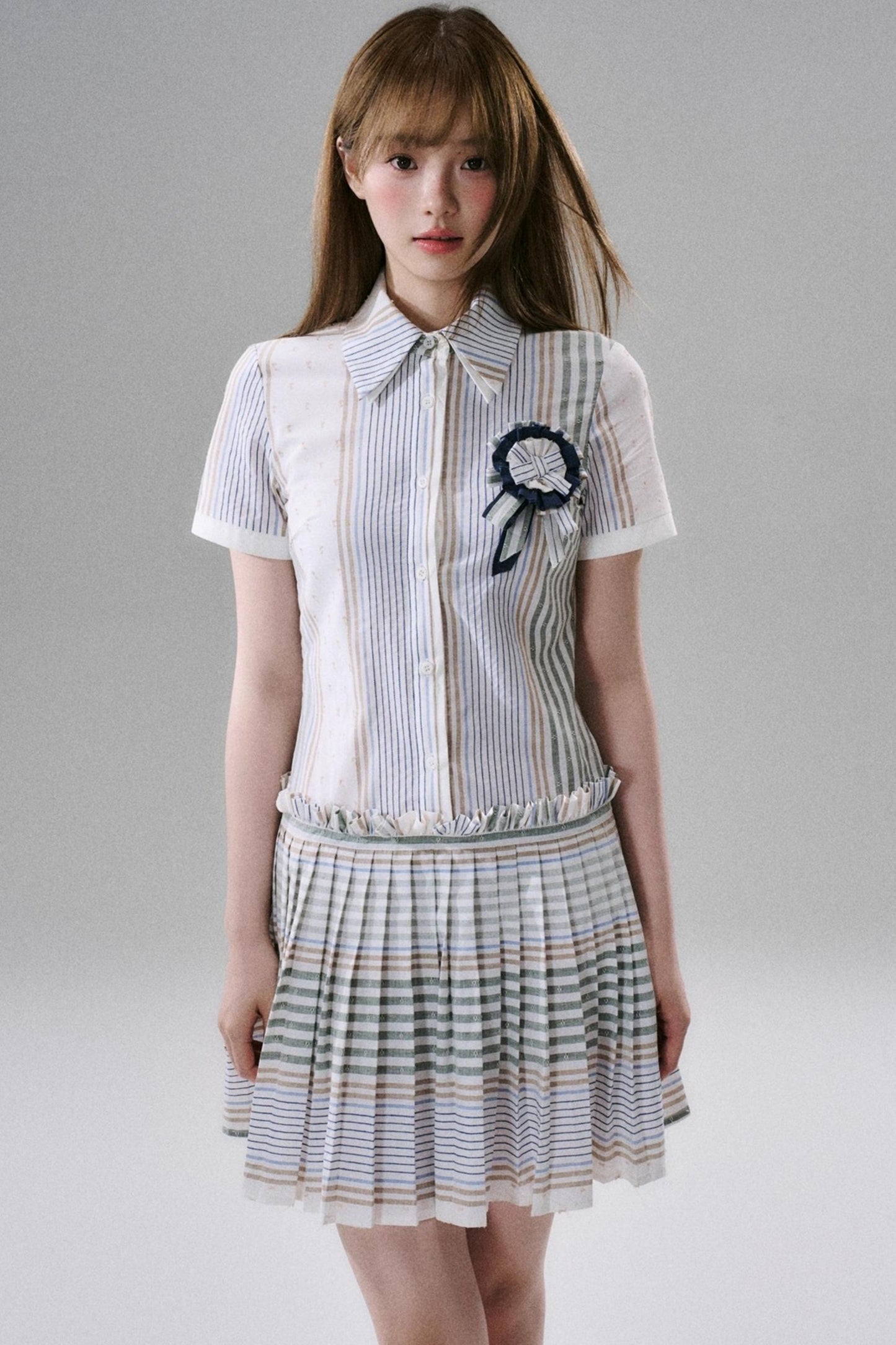 Japanese Sweet Striped Pleated Dress