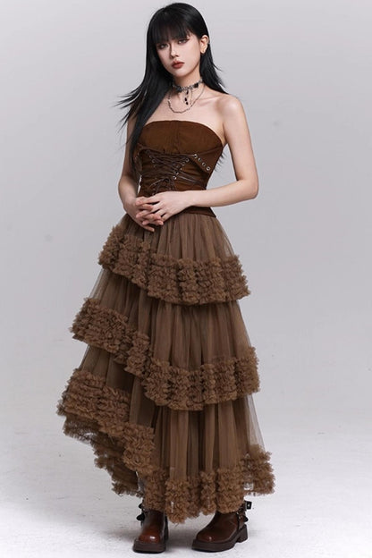 Brown Fluffy Cake Skirt