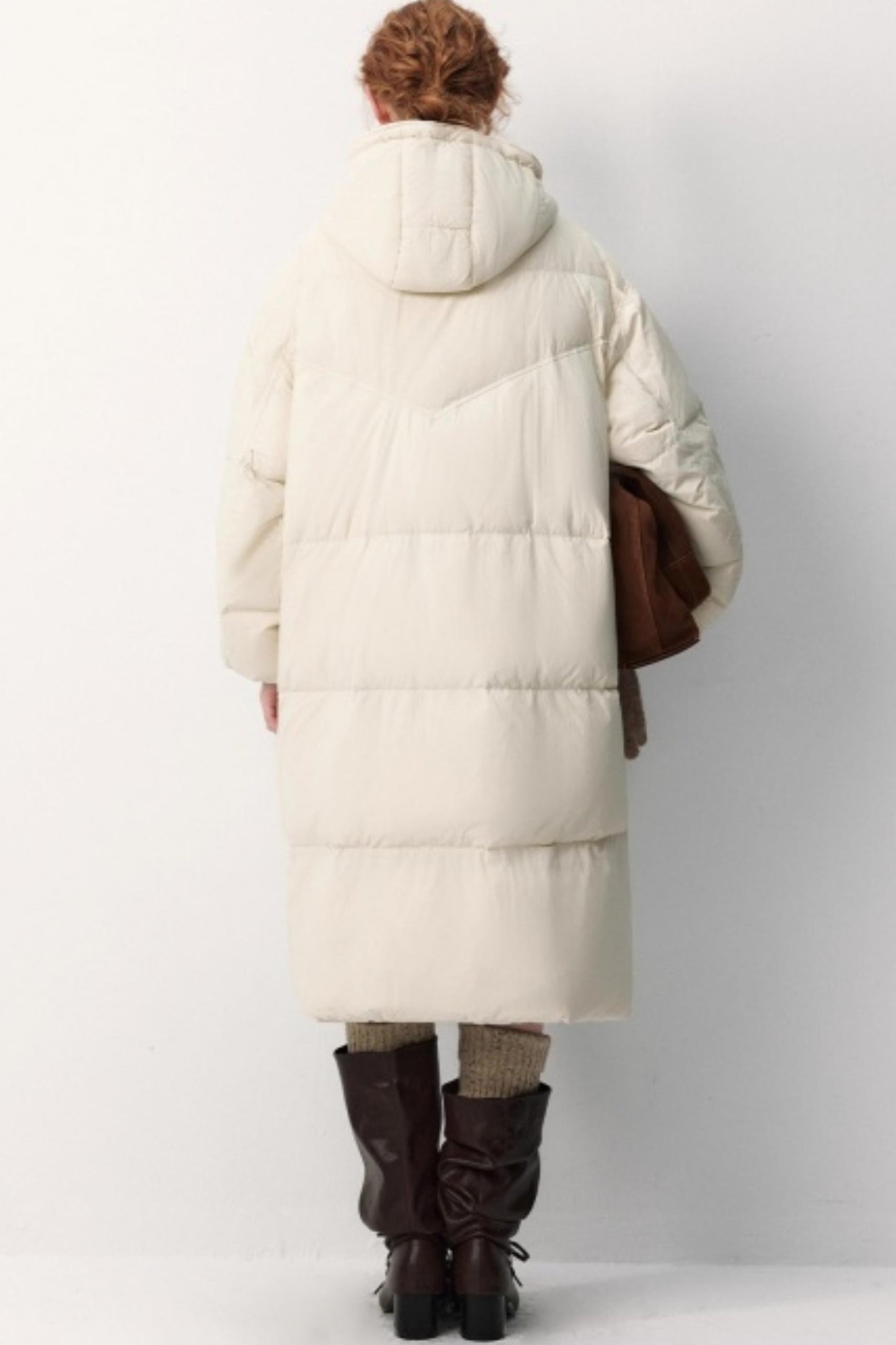 Hooded Horn Button Long Down Jacket