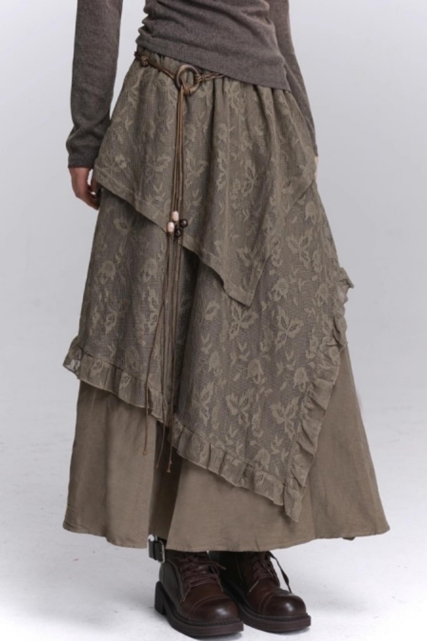 Coffee Lace Long Skirt