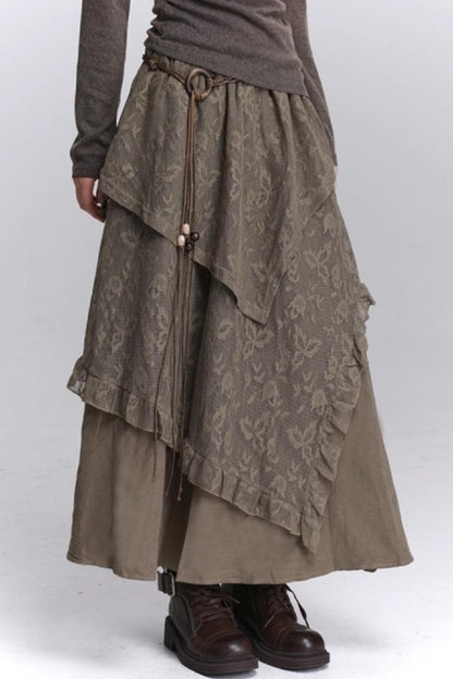 Coffee Lace Long Skirt