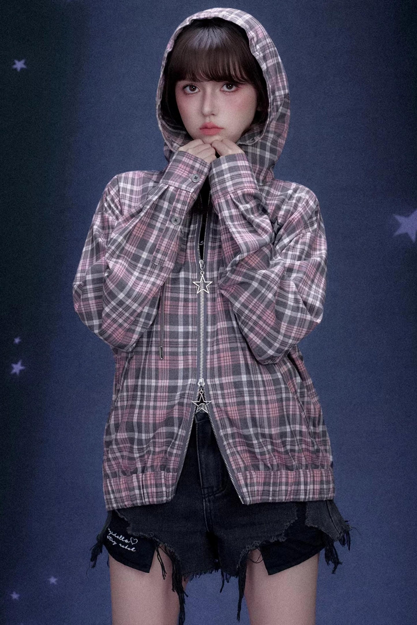Pink Plaid Hooded Jacket