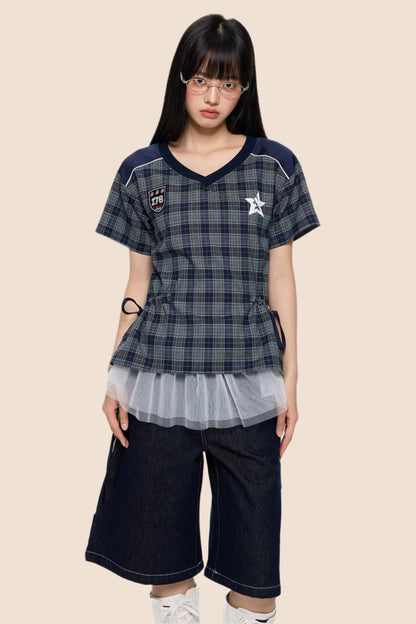 Retro Plaid Peplum Top