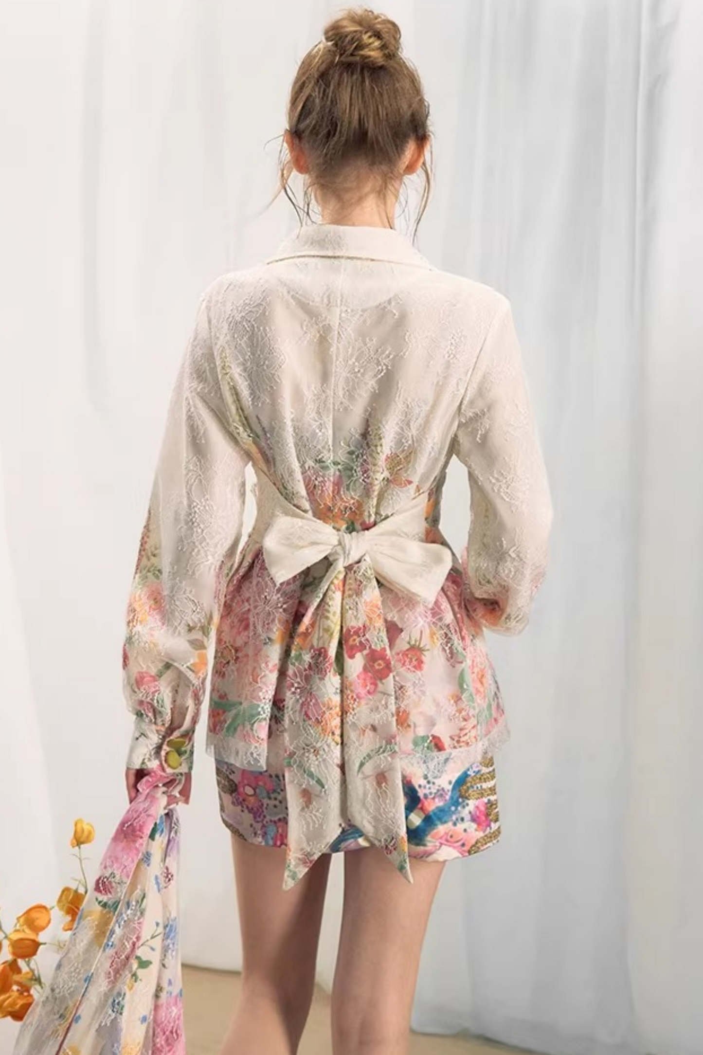 Color-Blocked Lace Blazer