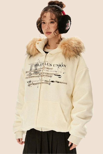 Loose Warm Fur Collar Sweatshirt