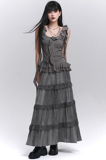 Gray Halter Skirt Top Set-Up