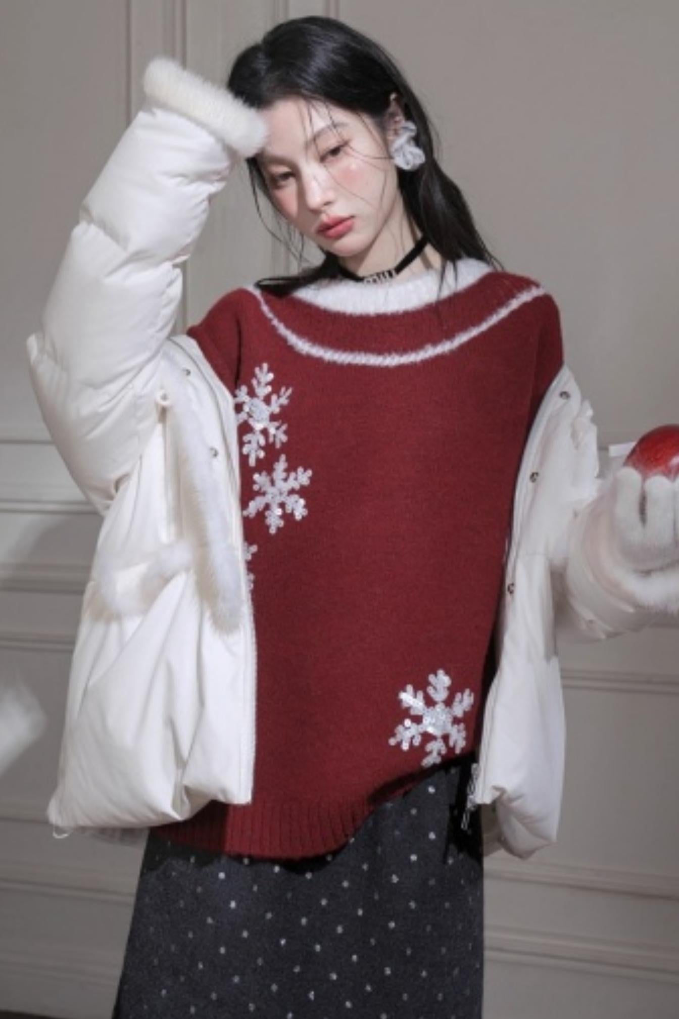 Snowflake Sequin Pullover Sweater