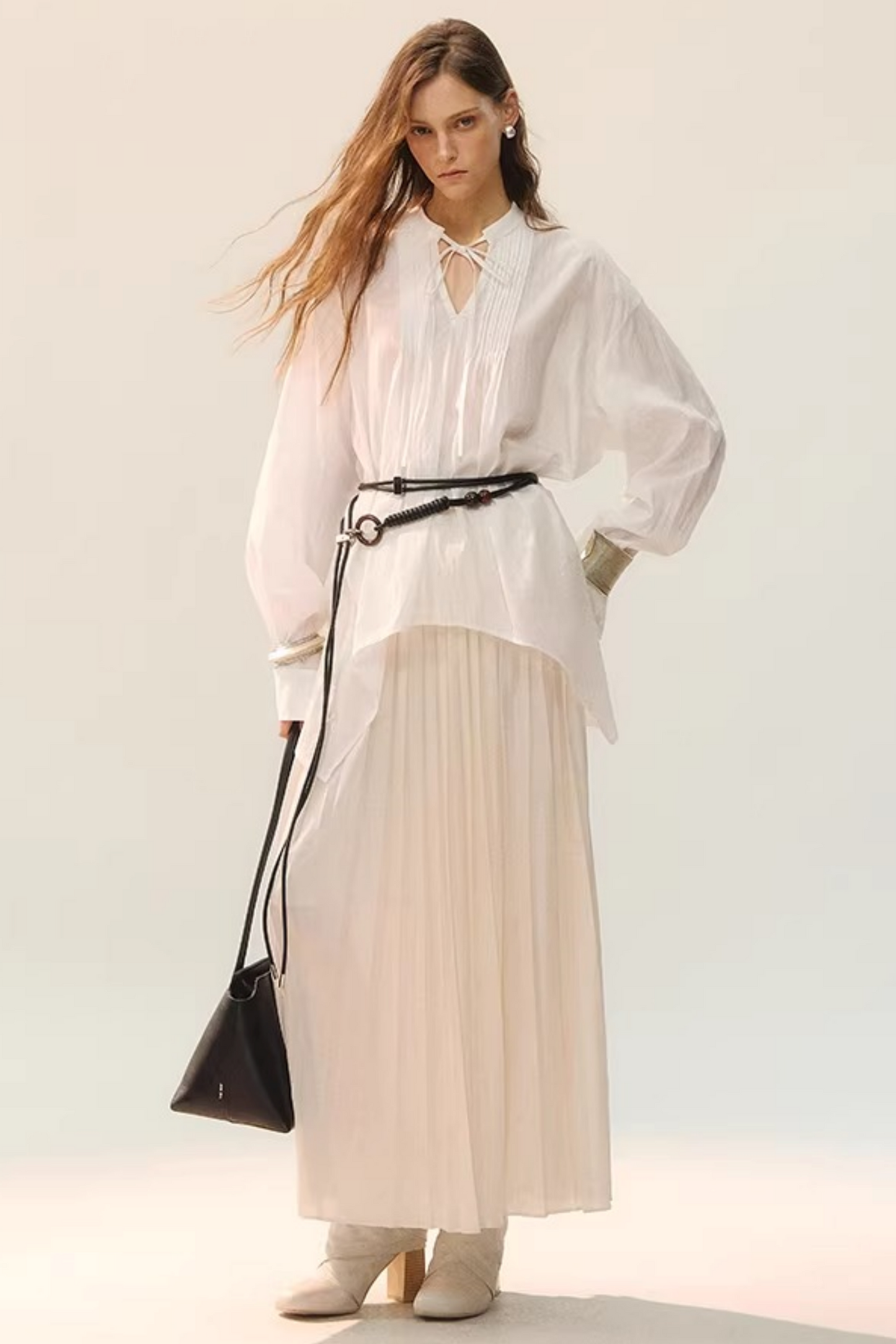 White Fluff Pleated Blouse