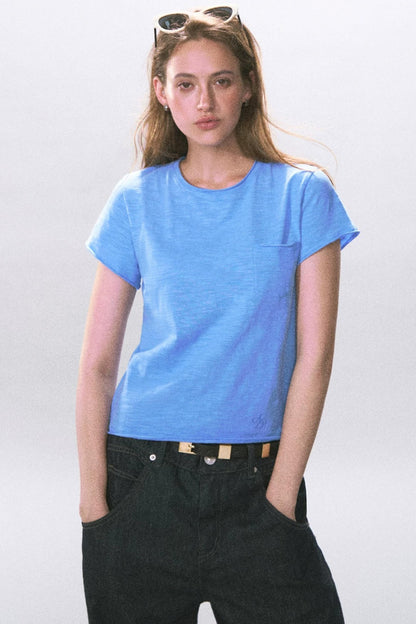 Solid Color Rolled Hem T-Shirt