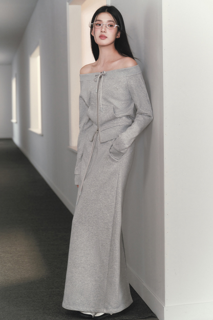 One-Shoulder Sweatshirt Skirt Set-Up