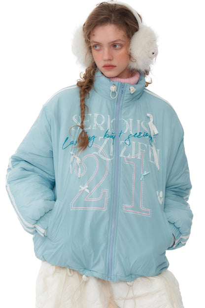 Retro Sky Blue Sports Cotton Jacket