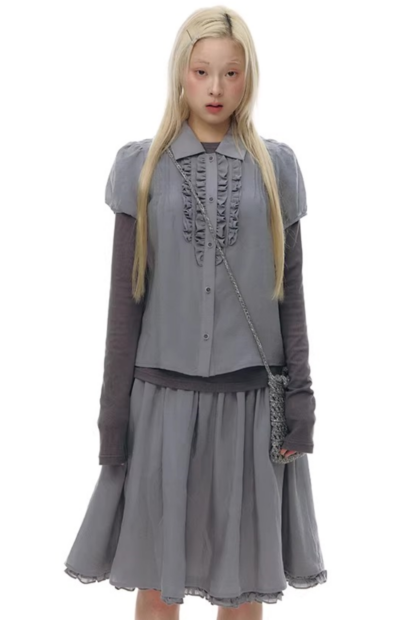 레이스 플래킷 블라우스 셋업