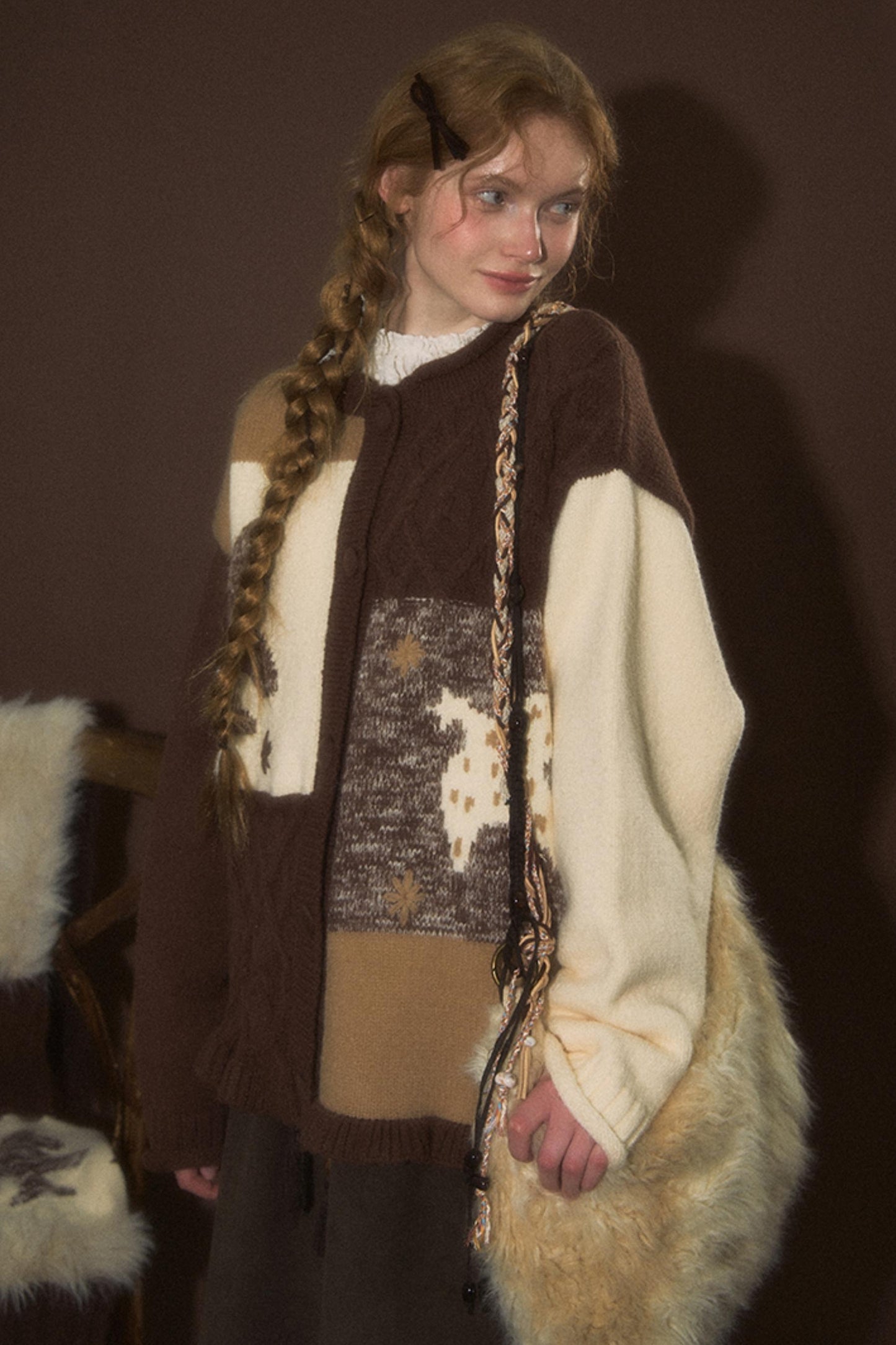 Soft Vintage Crew Neck Cardigan & Scarf Set-Up