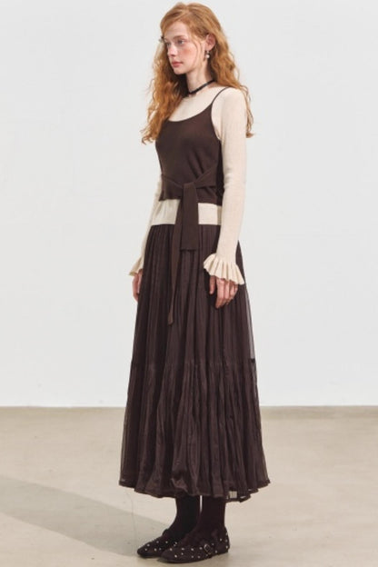 Fake Two Contrasting Tie-Up Sweater