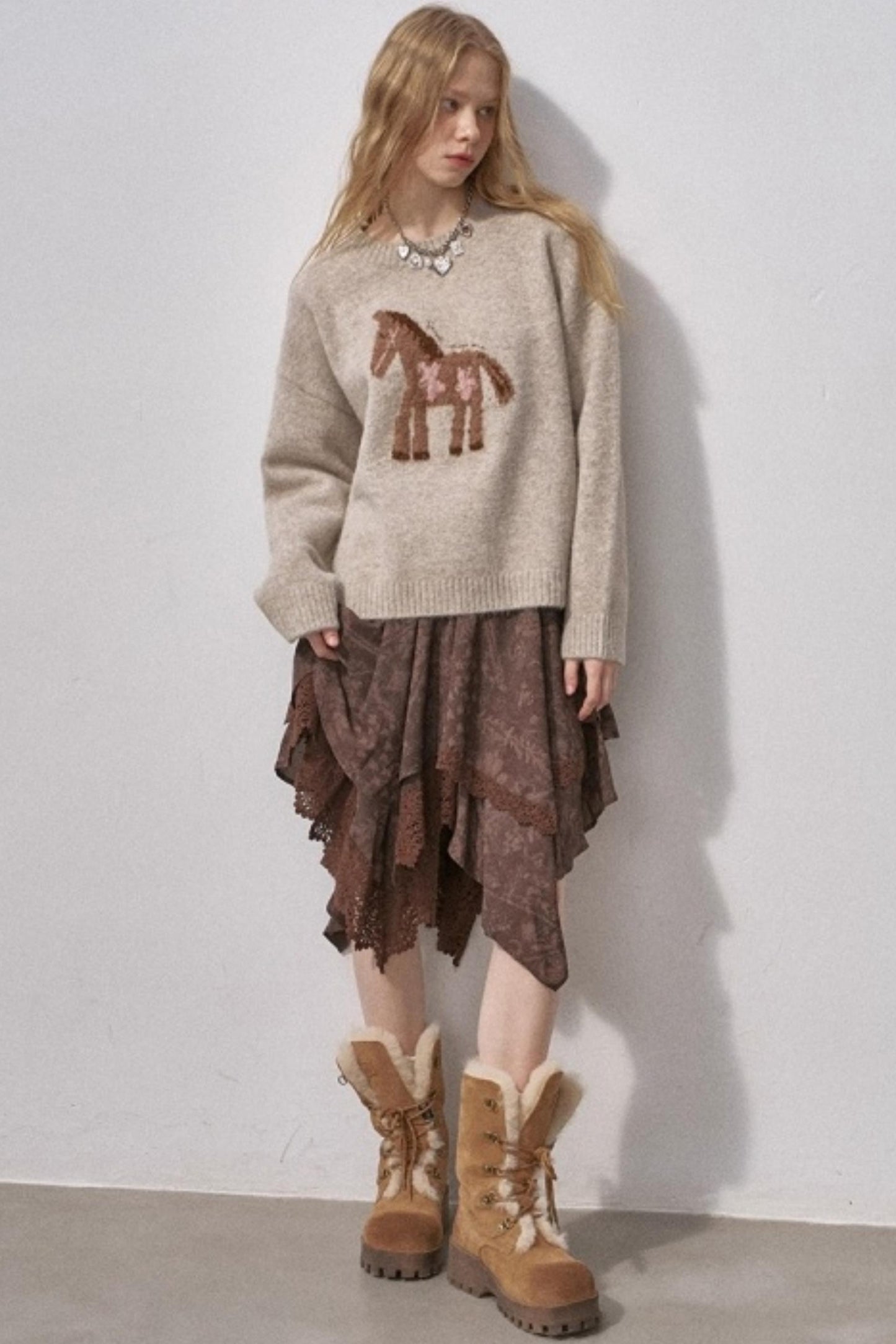 Lace Asymmetrical Winter Skirt