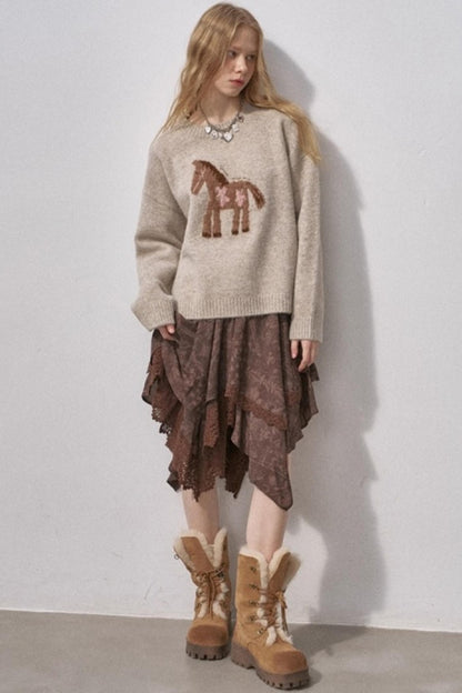 Lace Asymmetrical Winter Skirt