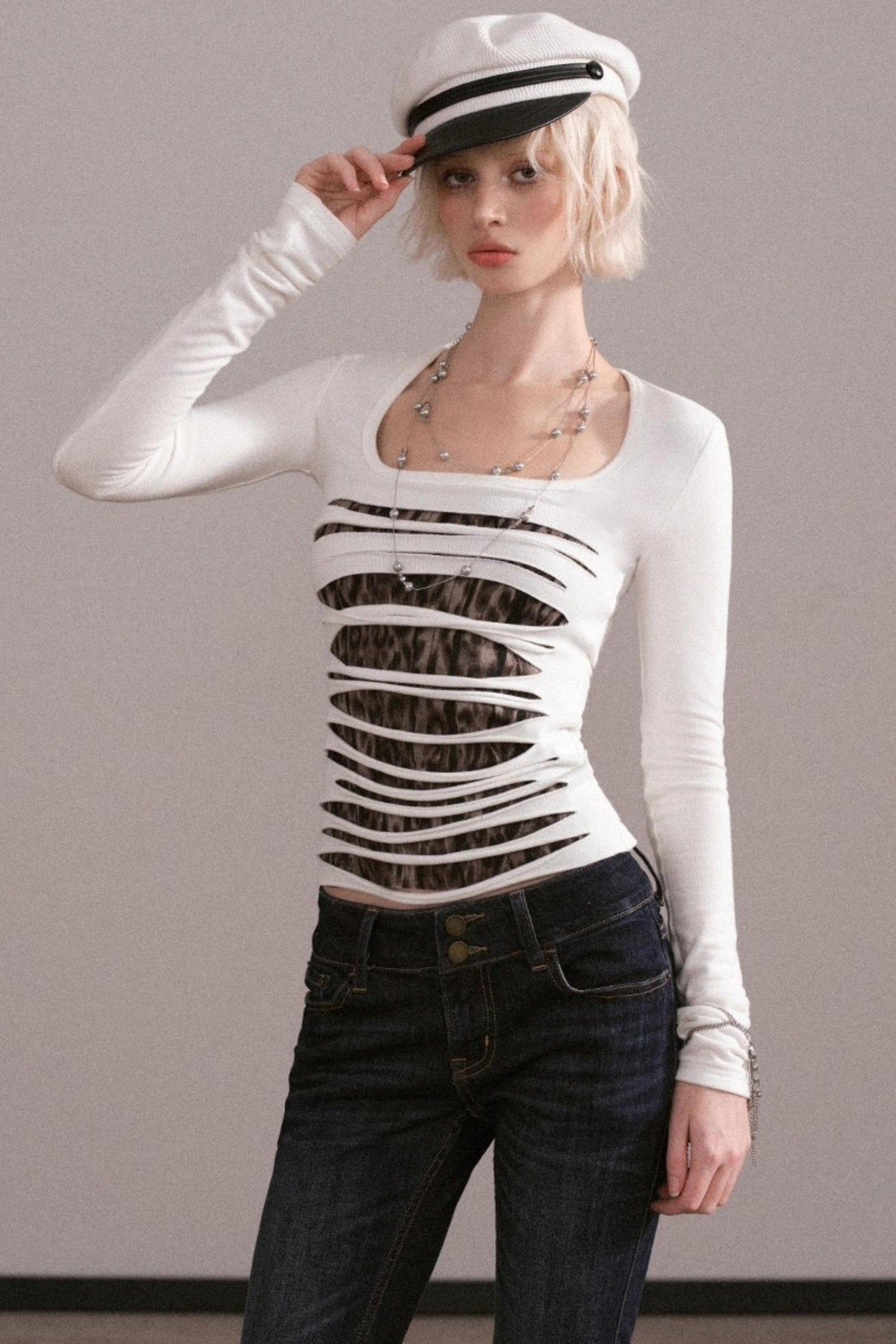 Slim-Fit Ripped Square-Neck Top